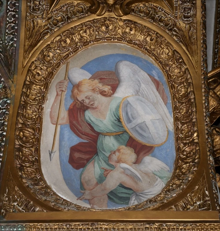 Angelo con scudo e putto